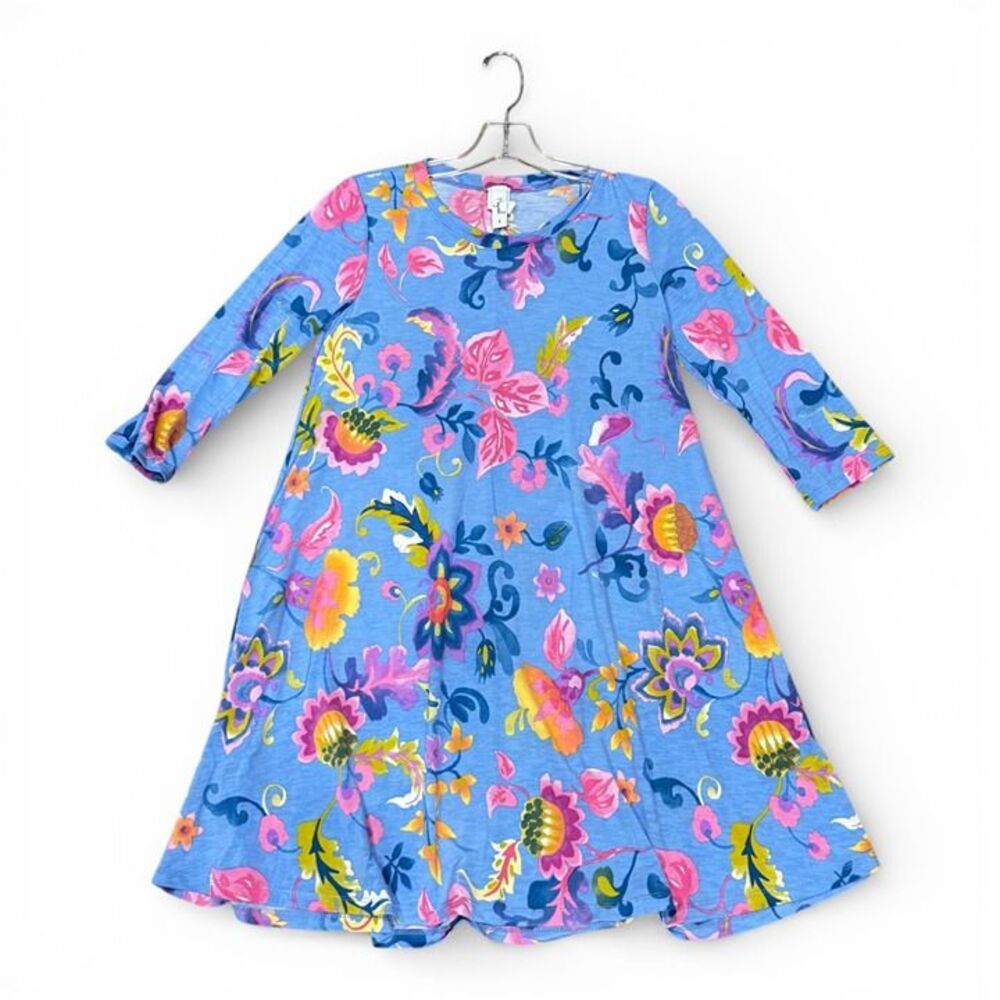 Small Blue  Floral Dress 3/4 Sleeve